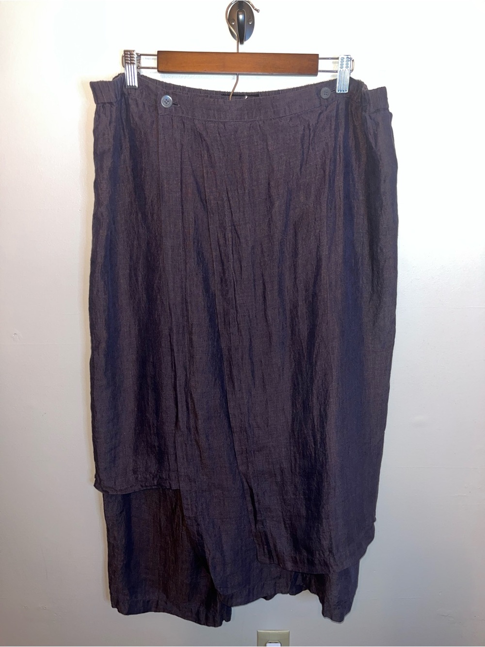 Shirin Guild Women’s Linen Wrap Skirt Charcoal Gray Layered Midi Size L EUC